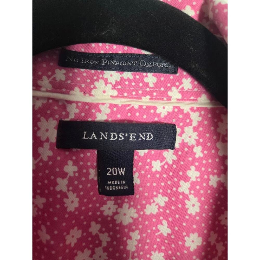 Land's End Pink White Floral "No Iron Pinpoint Oxford" Button Down Blouse sz 20W - Picture 4 of 6